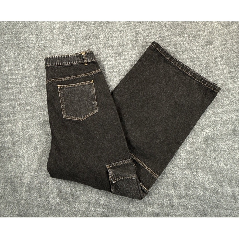 Emory Park Womens Large Black Wide Leg Baggy Y2K Utility Denim Cargo Jeans